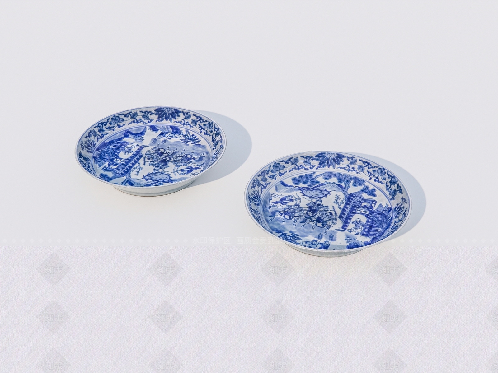 中式陶瓷盘子3D模型下载【ID:1162547698】