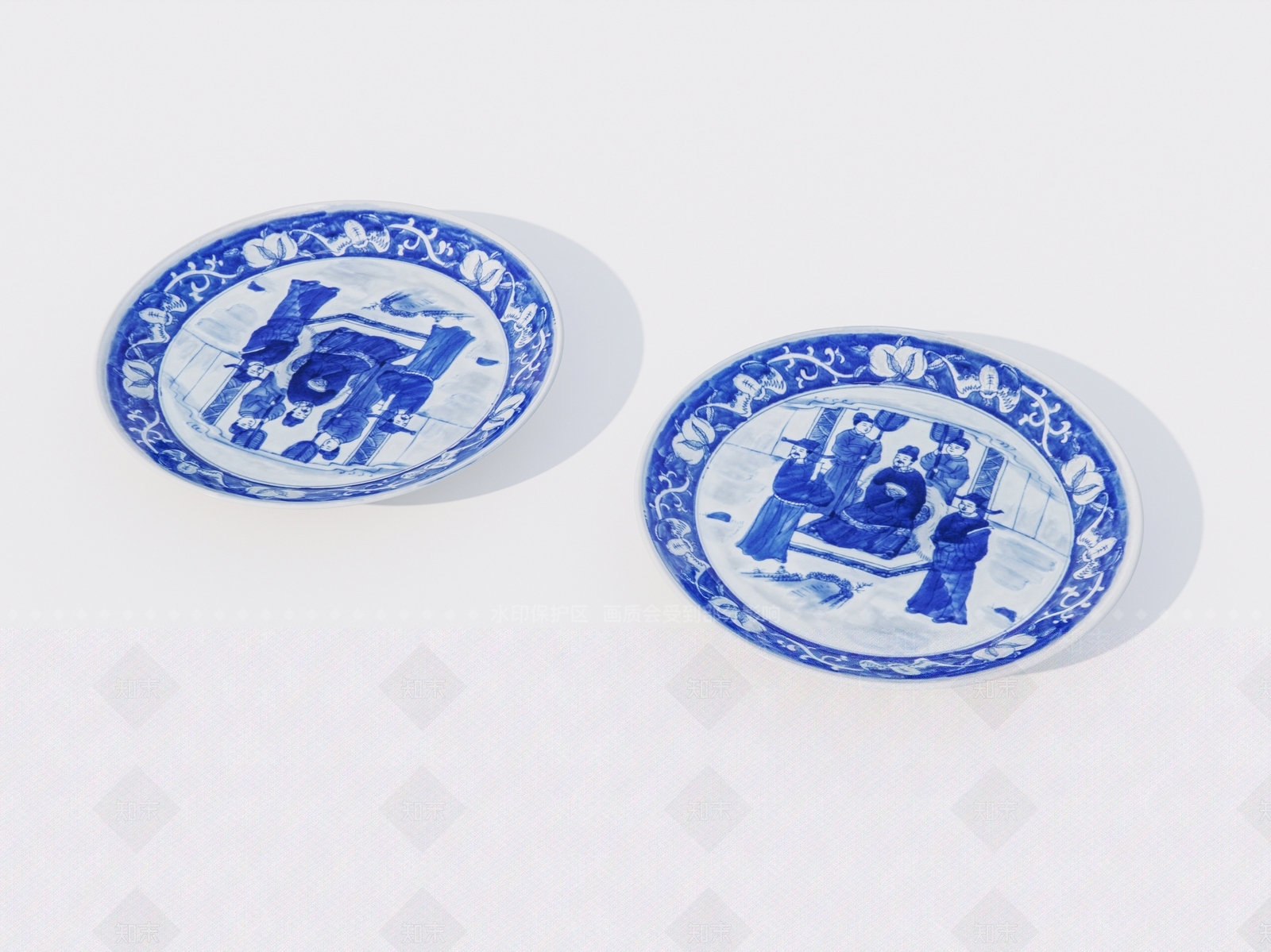 中式陶瓷盘子3D模型下载【ID:1162547755】