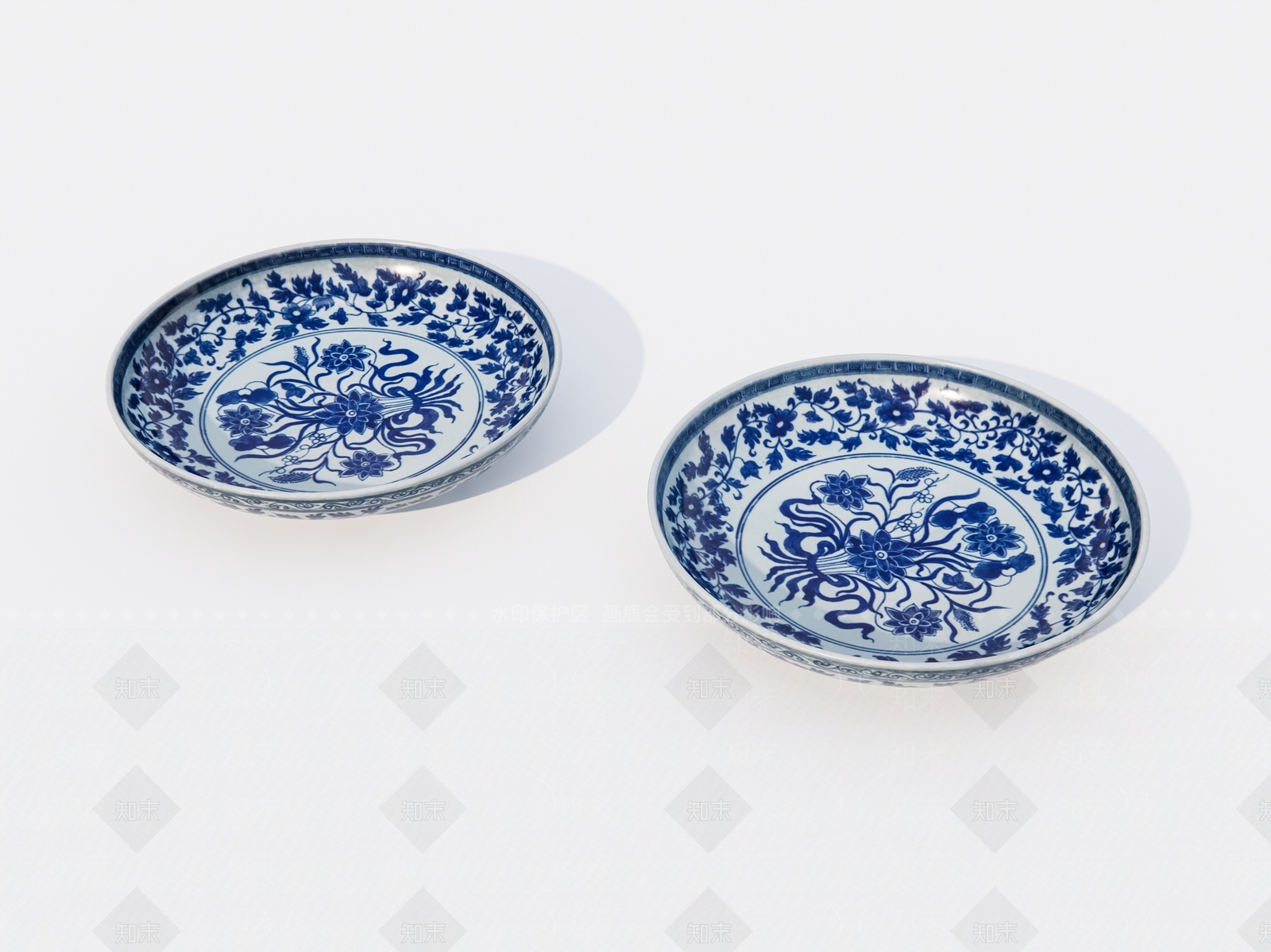 中式陶瓷盘子3D模型下载【ID:1162547737】