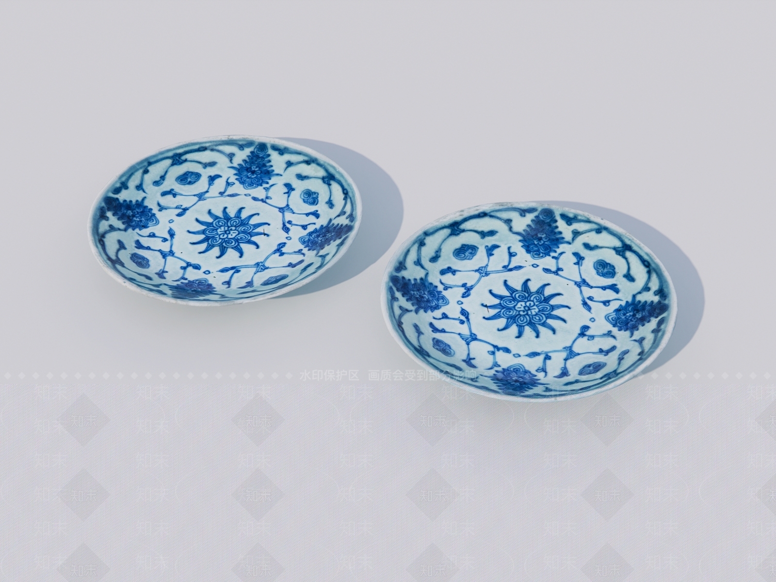 中式陶瓷盘子3D模型下载【ID:1162547811】