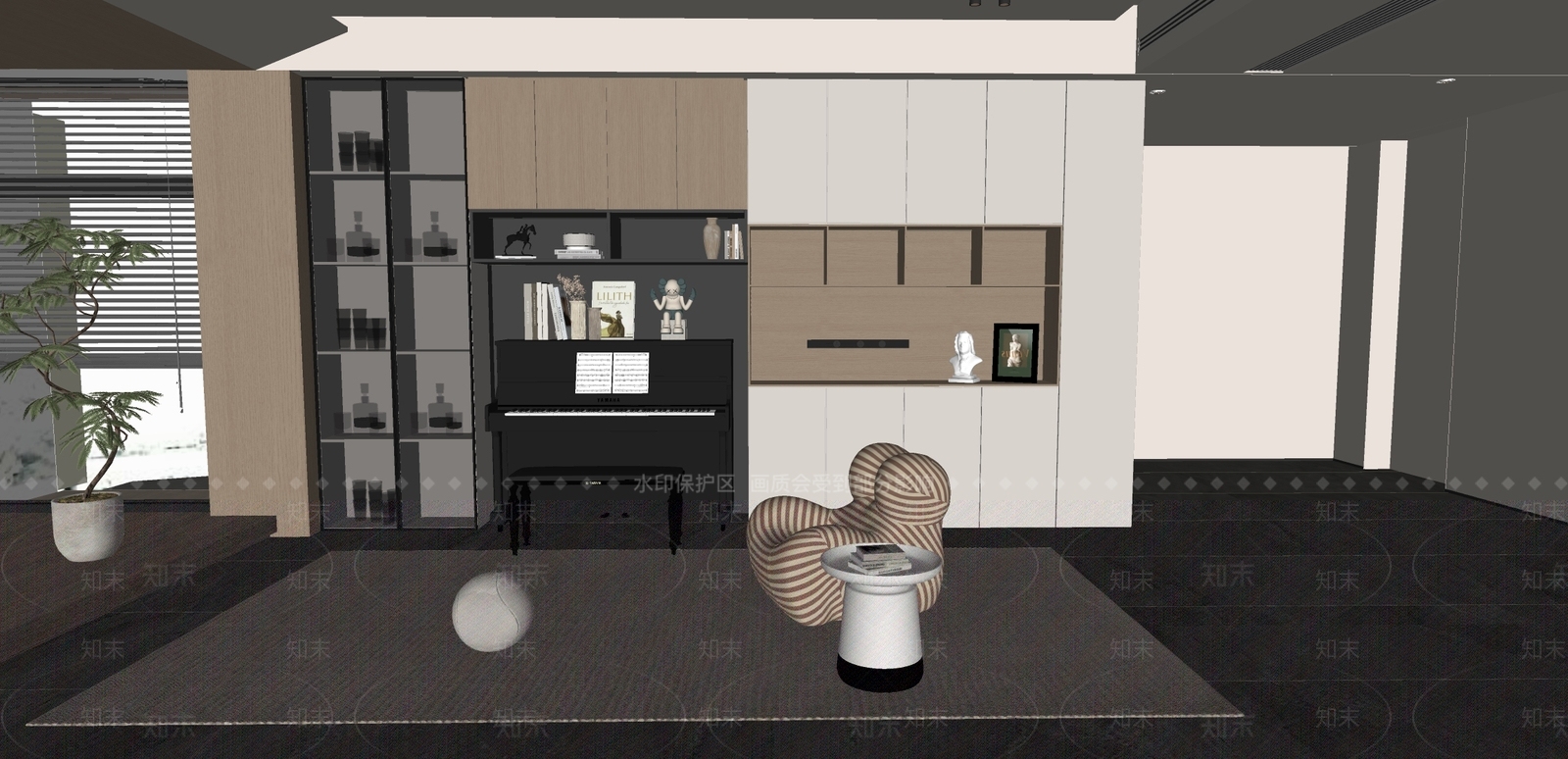 现代钢琴房SU模型下载【ID:1162548486】
