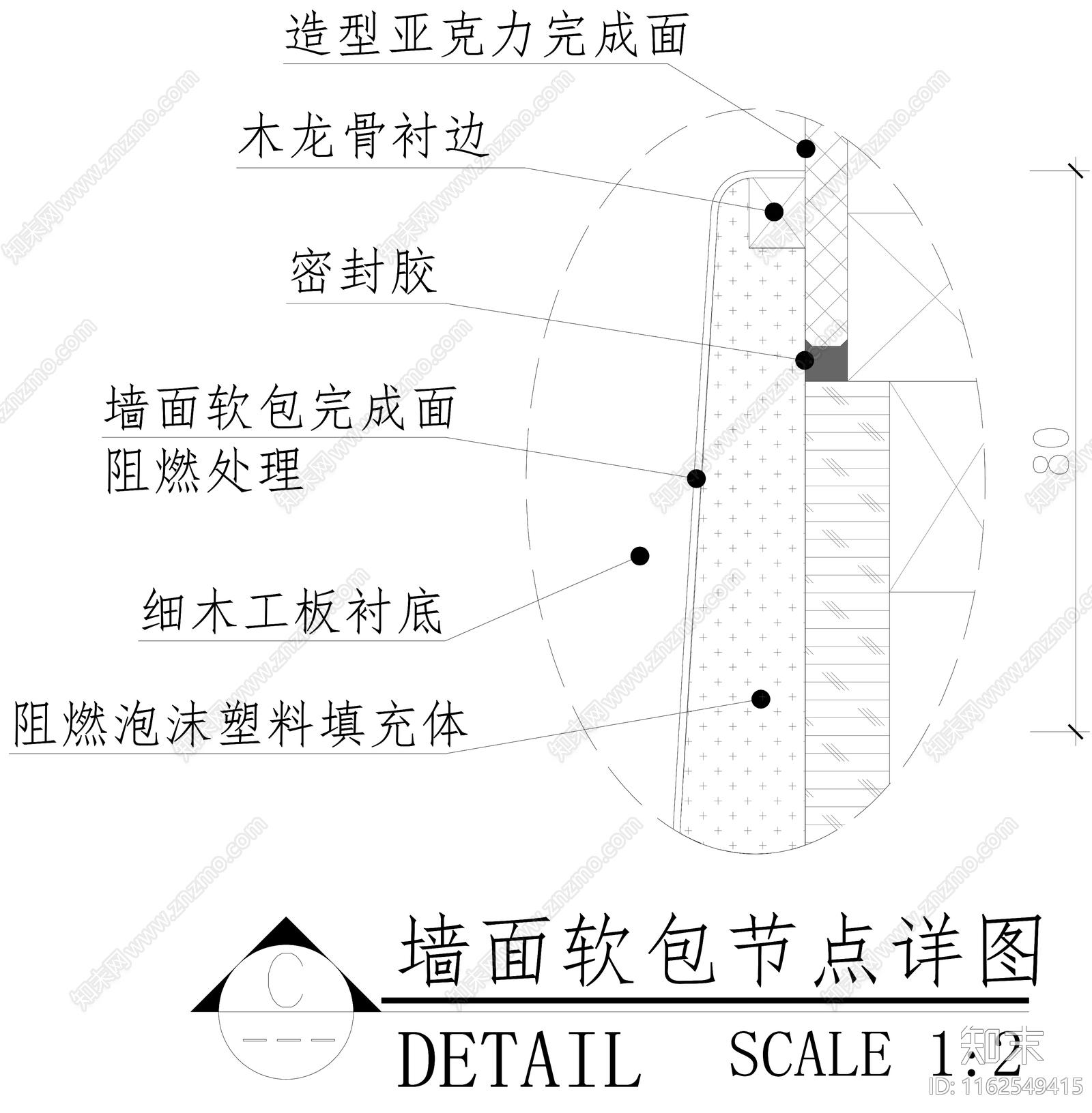 墙面软包节点施工图下载【ID:1162549415】