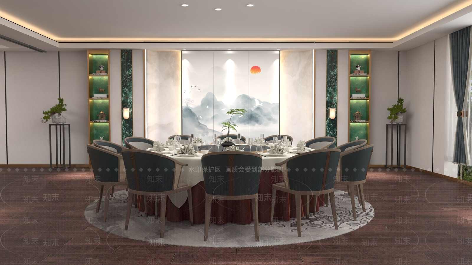 新中式现代餐饮包厢3D模型下载【ID:1162550161】