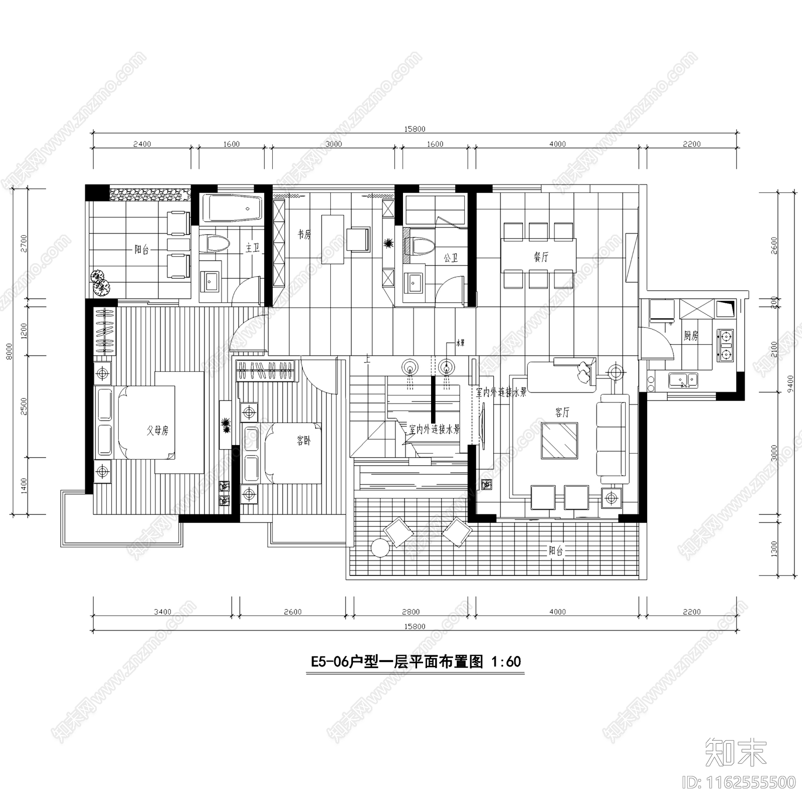 现代简约民发大观天下复式跃层室内家装cad施工图下载【ID:1162555500】