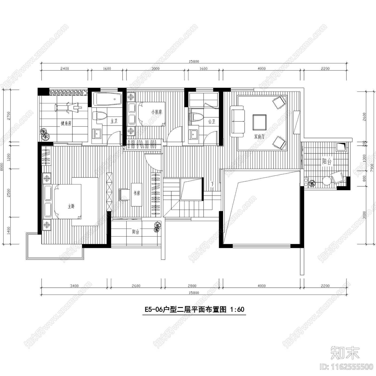 现代简约民发大观天下复式跃层室内家装cad施工图下载【ID:1162555500】