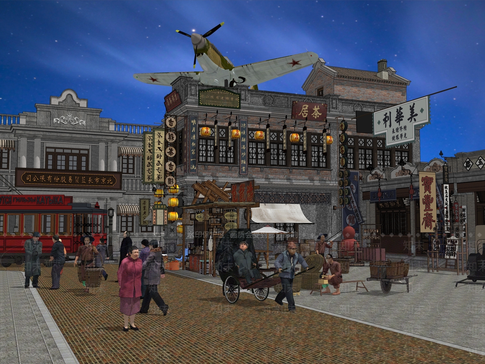 老上海民国风建筑集市老街电影拍摄外景网红打卡SU模型下载【ID:1162559156】