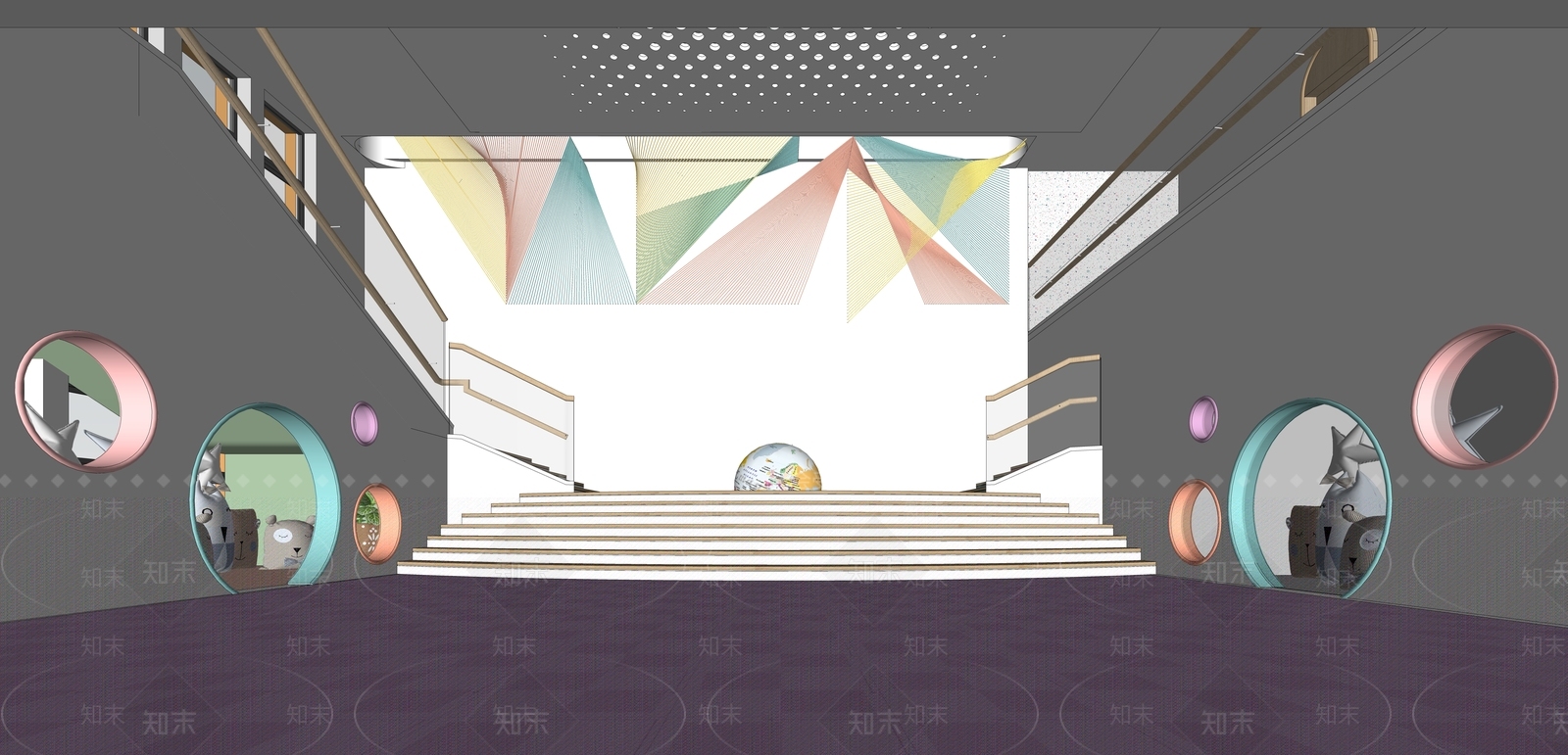 现代幼儿园门厅SU模型下载【ID:1162561221】