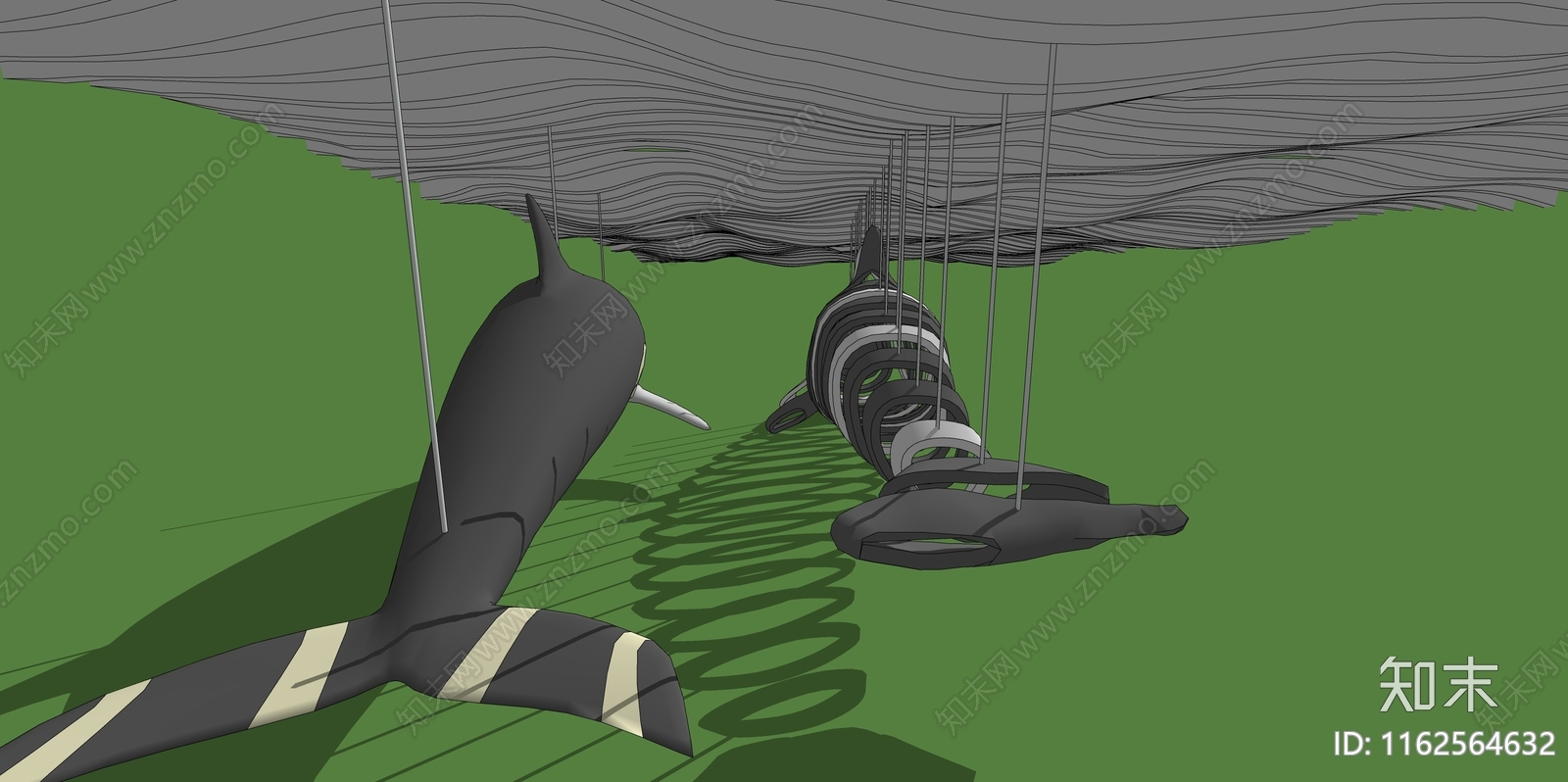 现代鲸鱼主题雕塑SU模型下载【ID:1162564632】