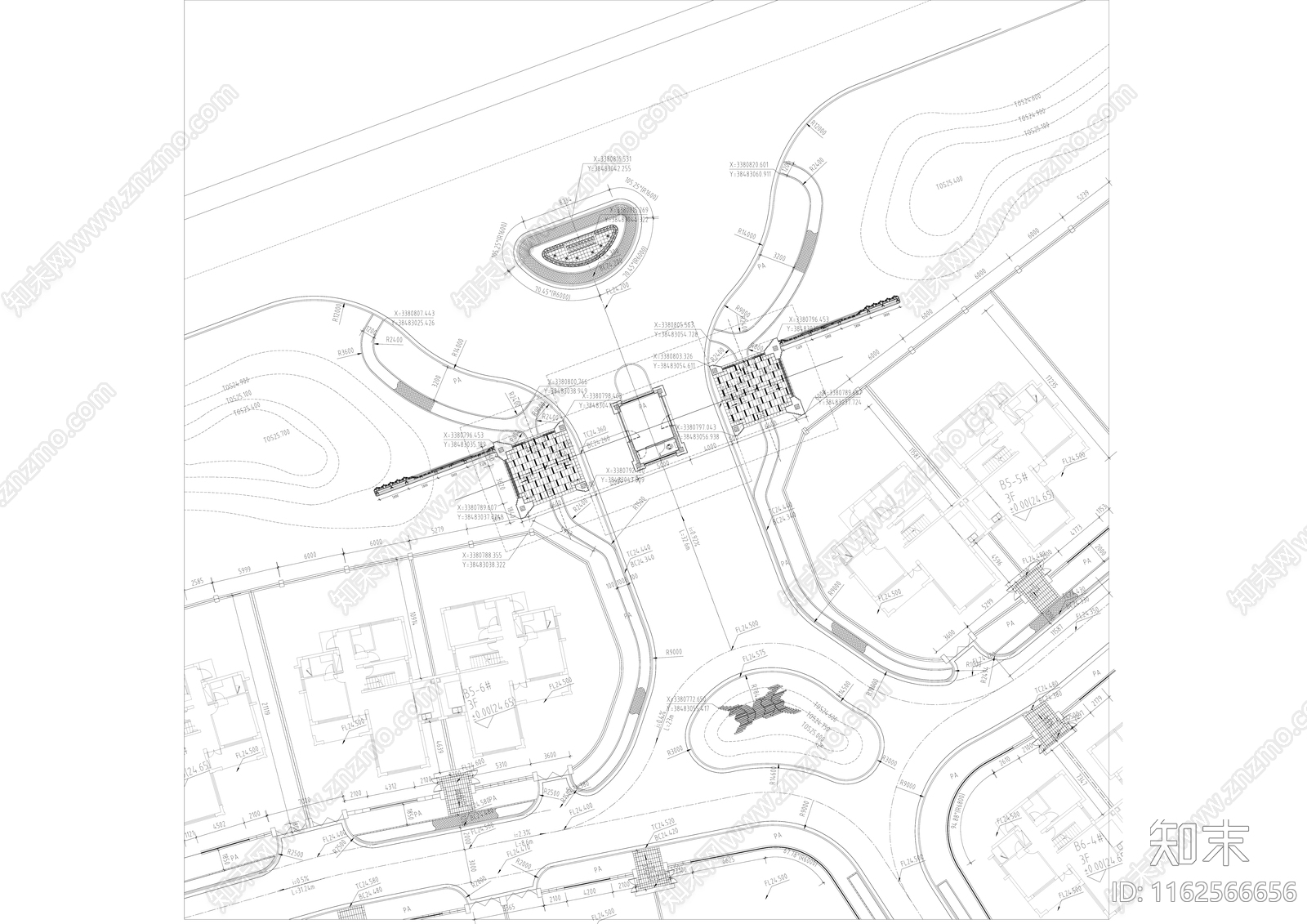 现代别墅主入口和公共空间景观平面图cad施工图下载【ID:1162566656】