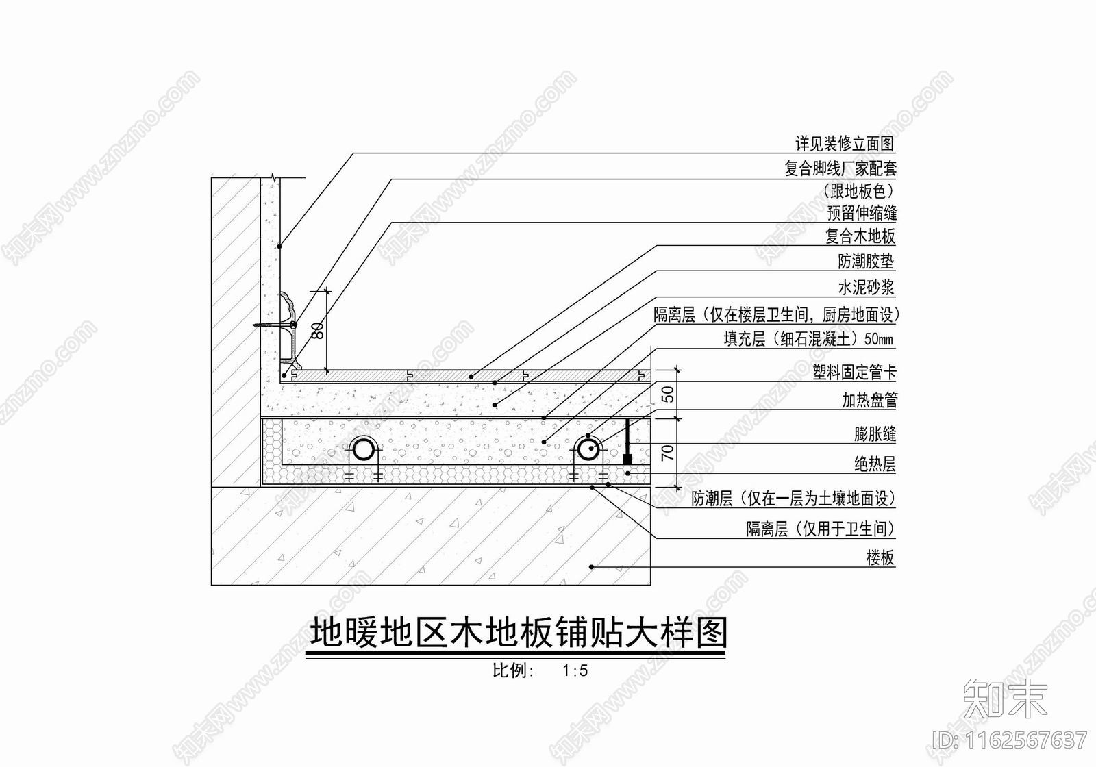 各类地面材料地暖安装铺贴施工详图cad施工图下载【ID:1162567637】