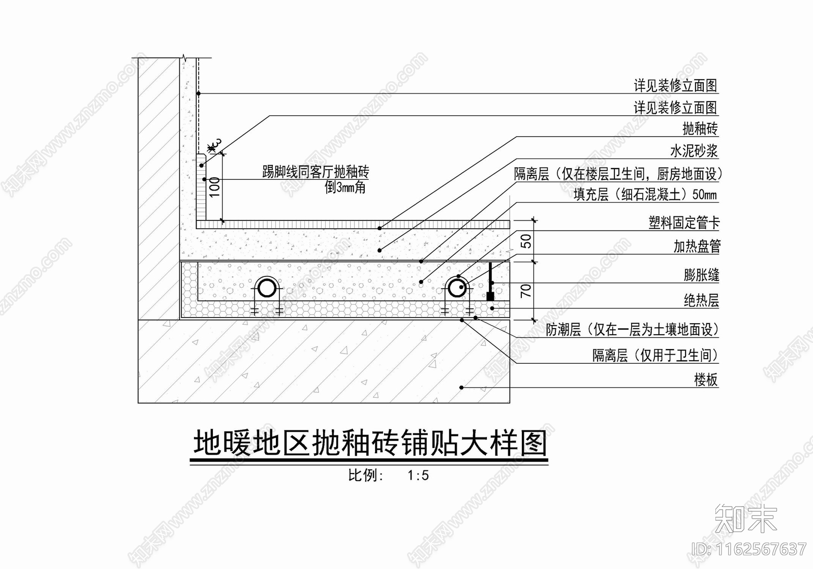 各类地面材料地暖安装铺贴施工详图cad施工图下载【ID:1162567637】