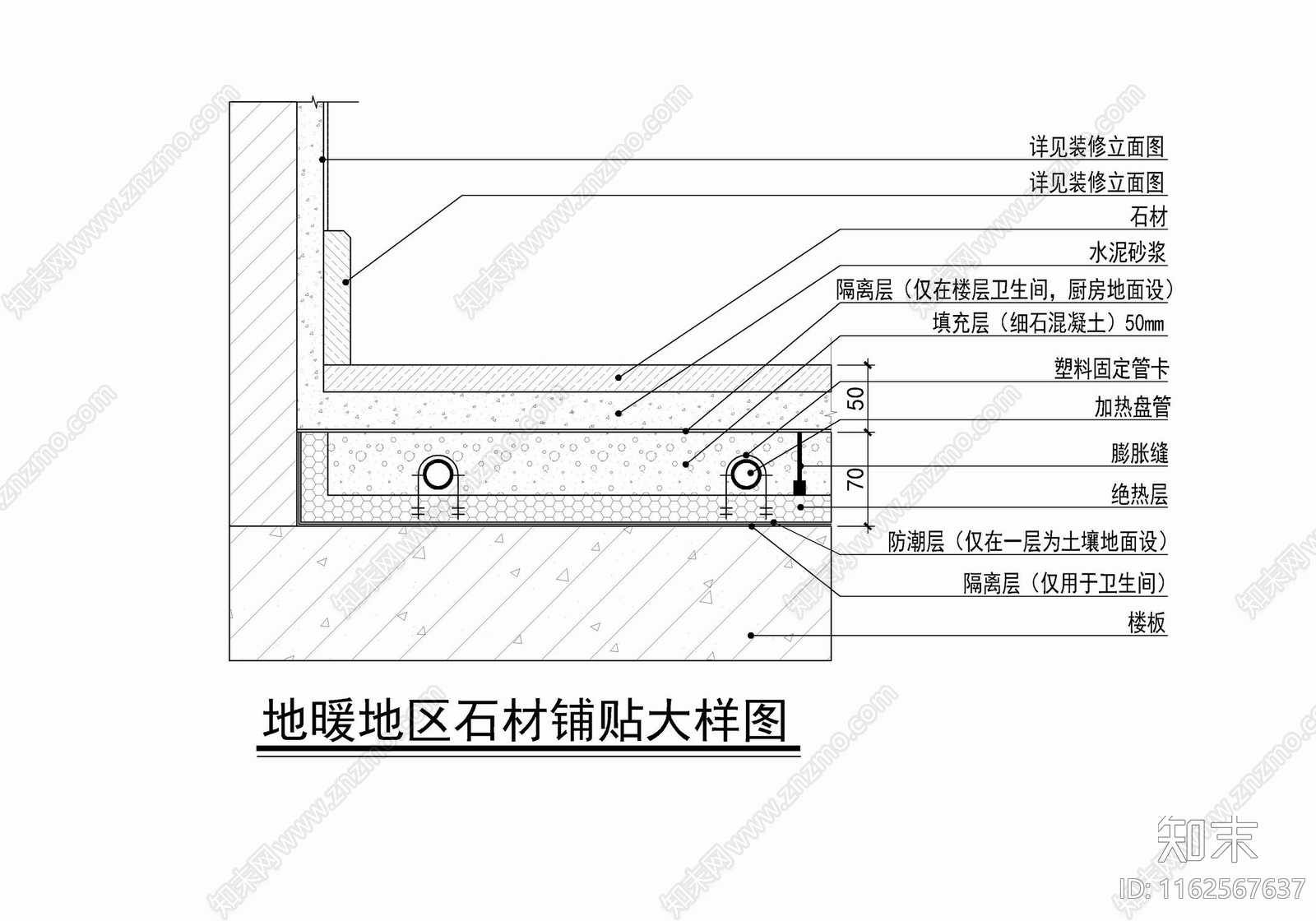 各类地面材料地暖安装铺贴施工详图cad施工图下载【ID:1162567637】