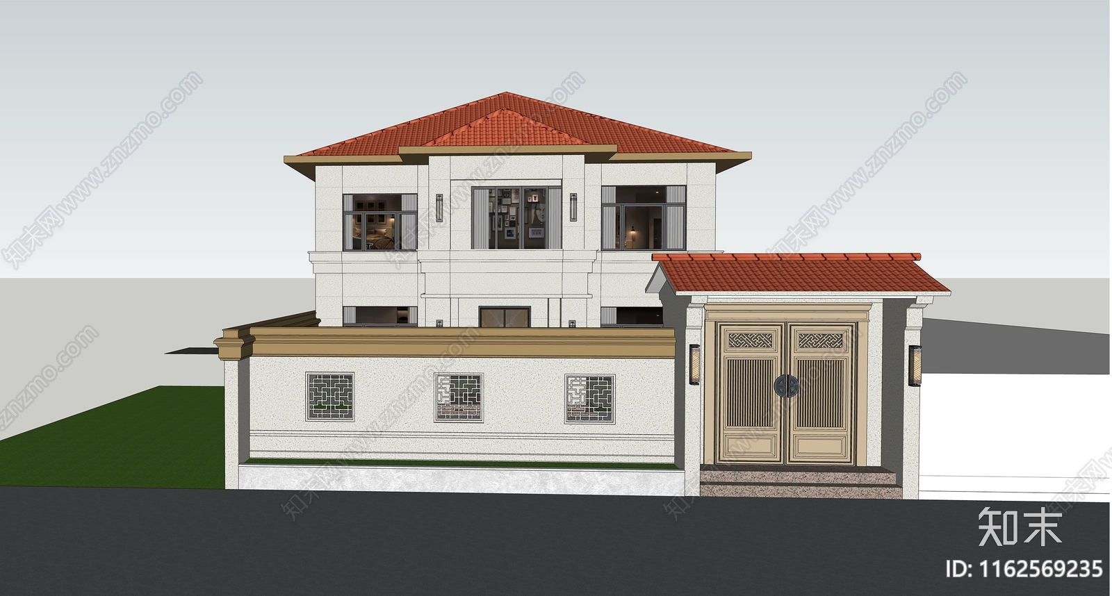 新中式农村别墅SU模型下载【ID:1162569235】