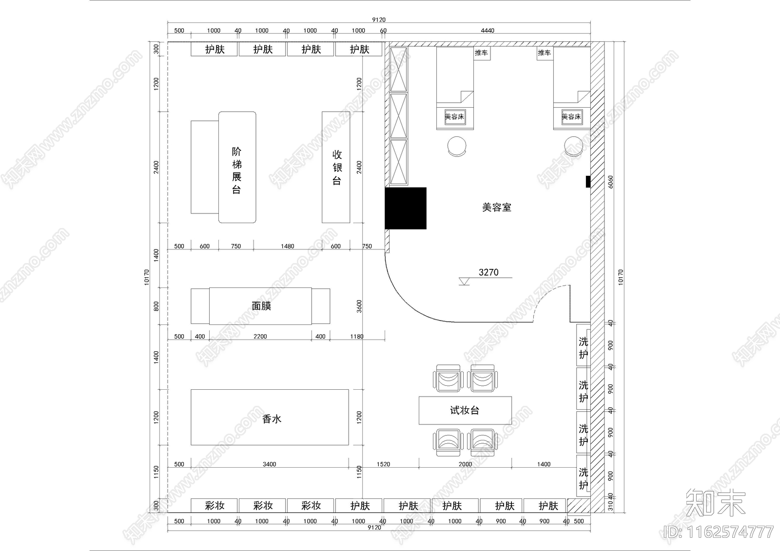 现代美妆店cad施工图下载【ID:1162574777】