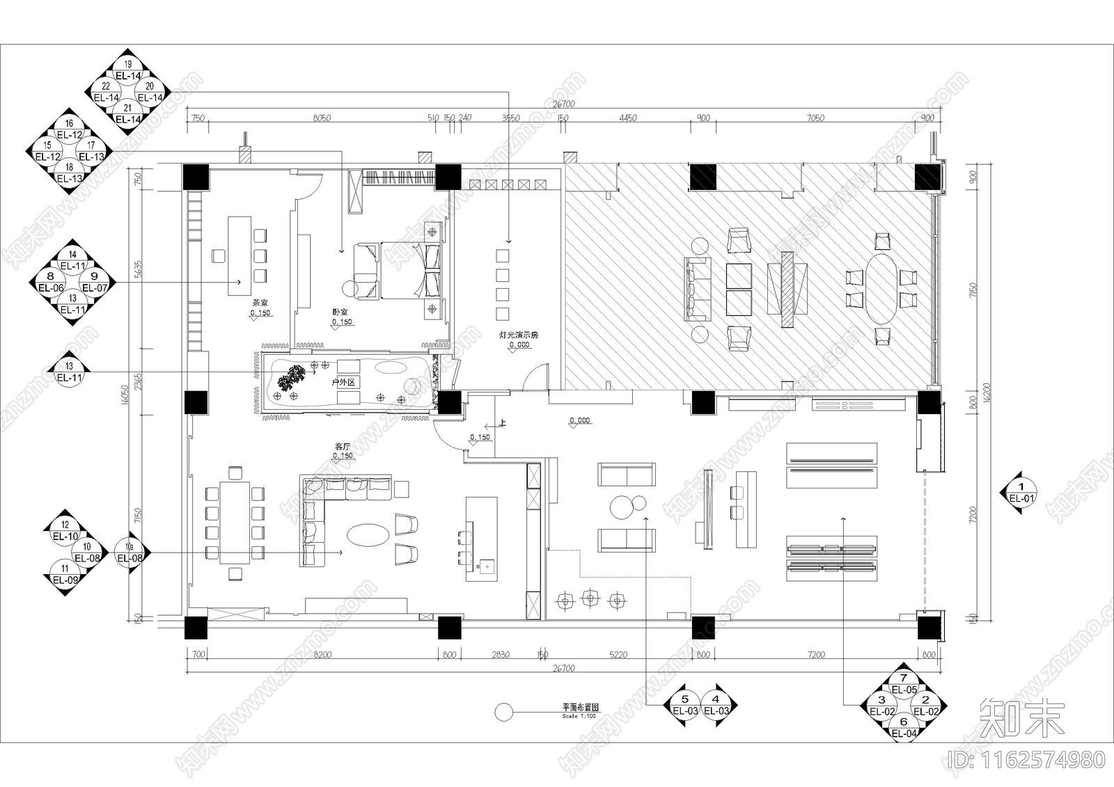 现代家具展厅cad施工图下载【ID:1162574980】