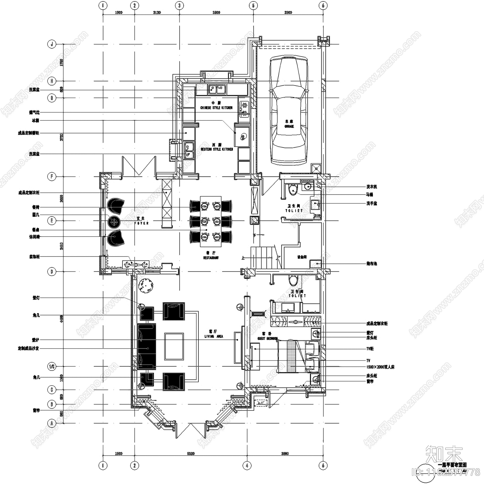 美式法式盘锦美的城三层小别墅室内家装cad施工图下载【ID:1162577778】