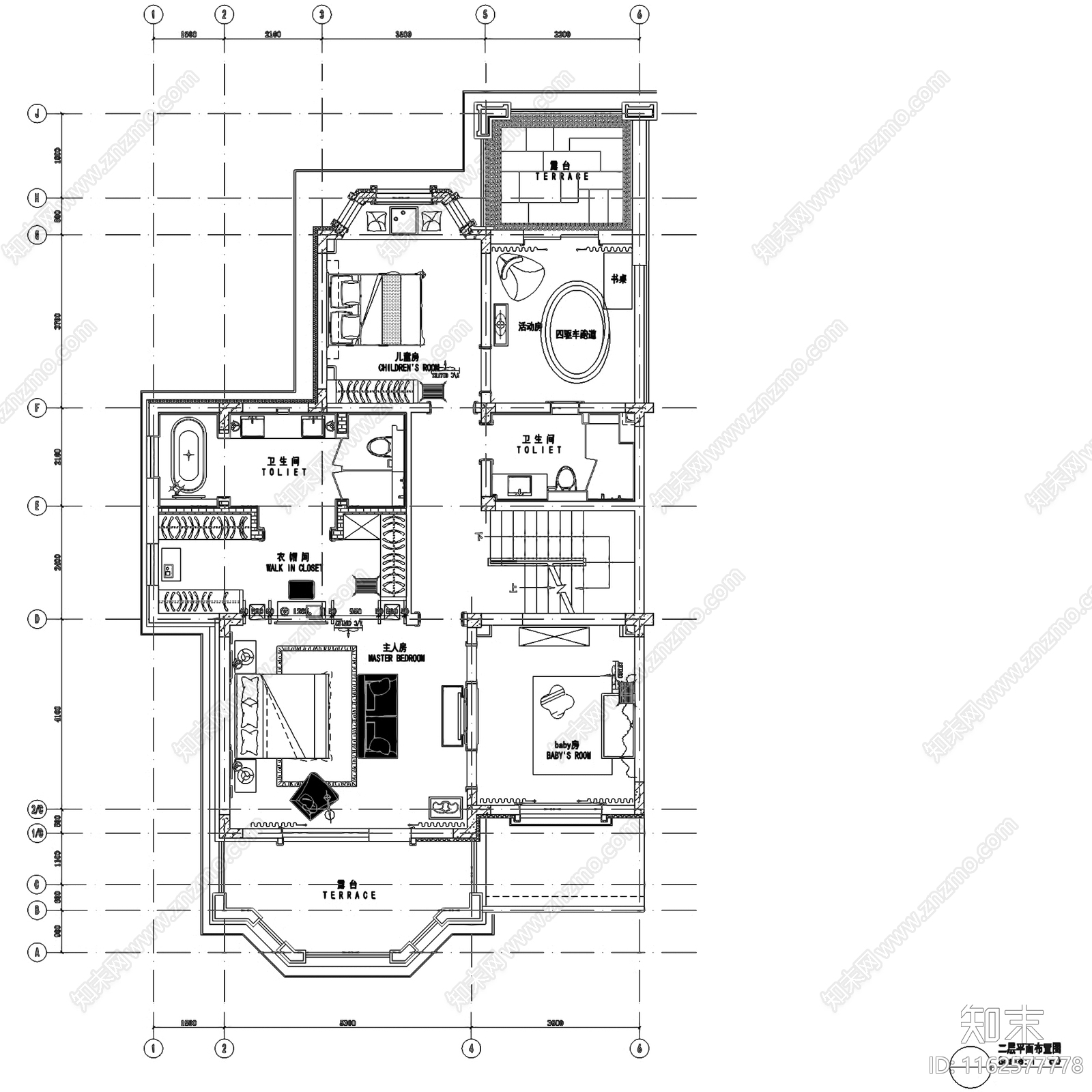 美式法式盘锦美的城三层小别墅室内家装cad施工图下载【ID:1162577778】