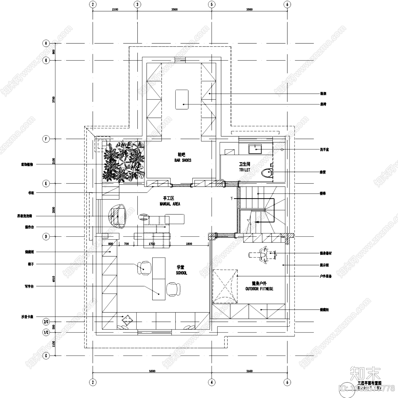 美式法式盘锦美的城三层小别墅室内家装cad施工图下载【ID:1162577778】