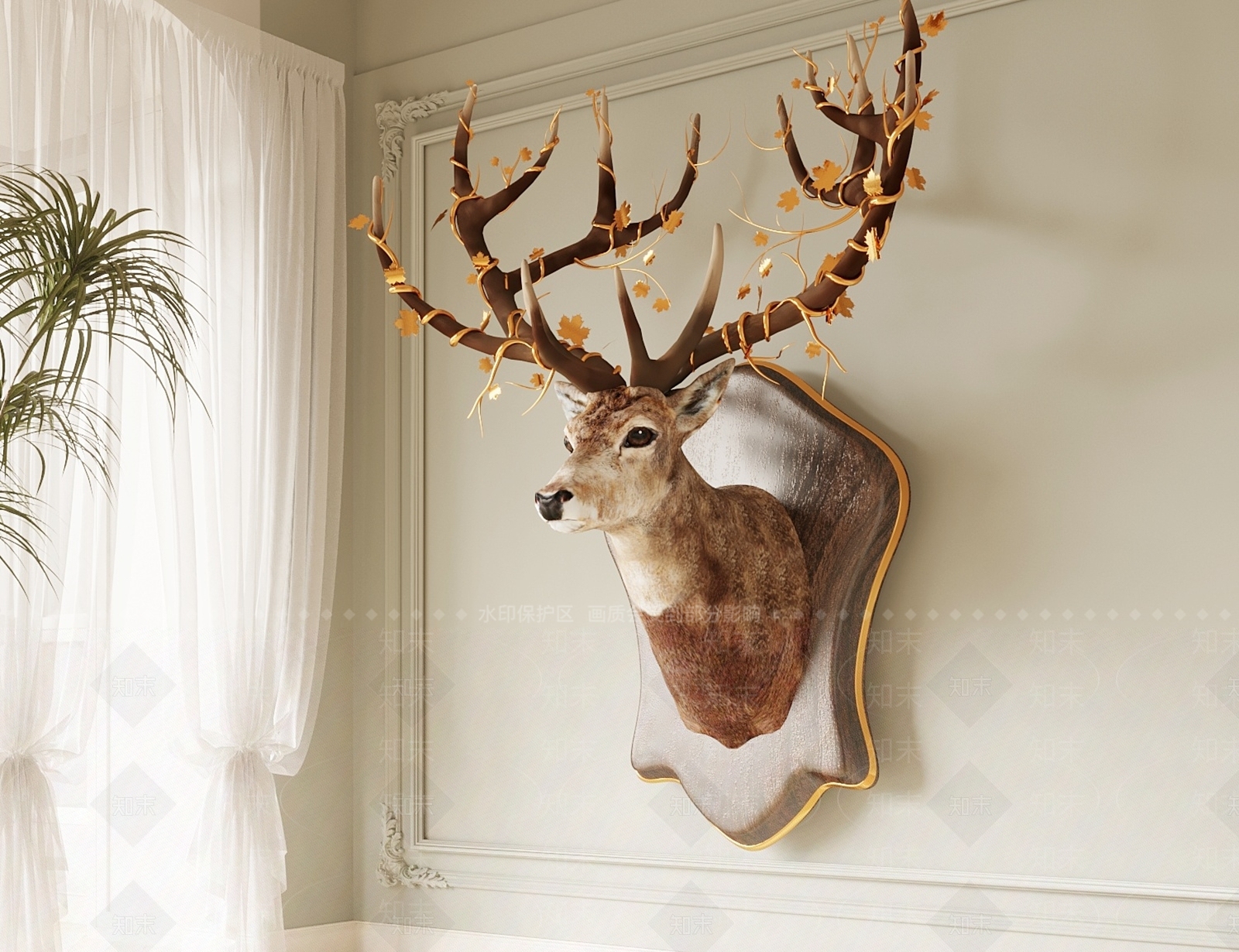 鹿头装饰墙饰摆件3D模型下载【ID:1162577507】