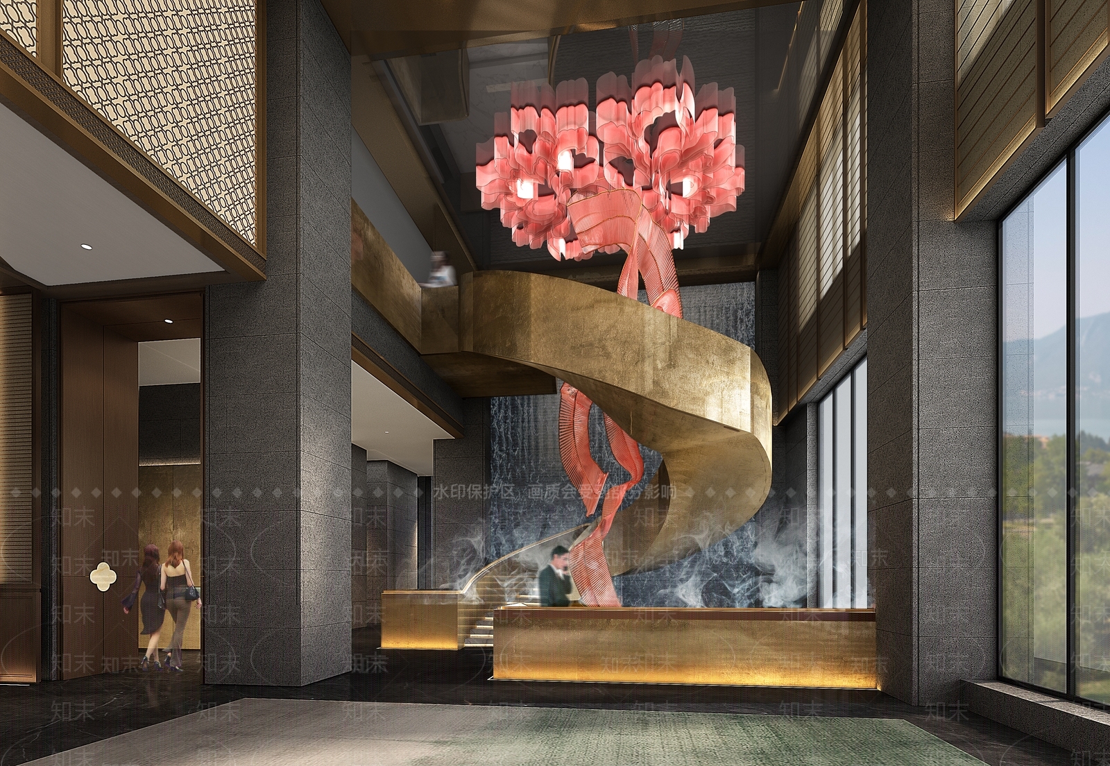 现代轻奢酒店旋转楼梯3D模型下载【ID:1162578304】