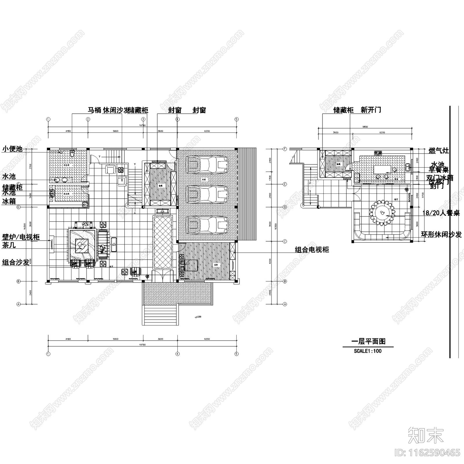 欧式望江府邸三层别墅室内家装cad施工图下载【ID:1162590465】