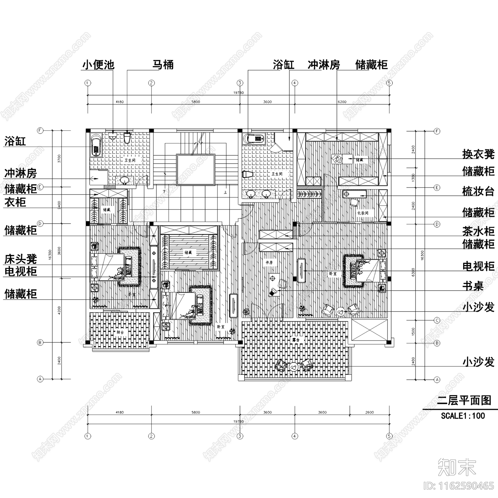 欧式望江府邸三层别墅室内家装cad施工图下载【ID:1162590465】