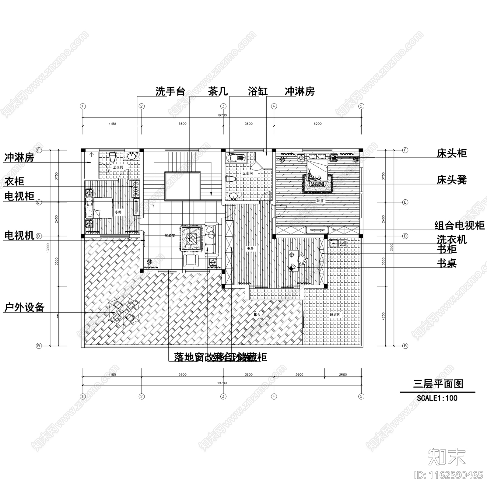 欧式望江府邸三层别墅室内家装cad施工图下载【ID:1162590465】