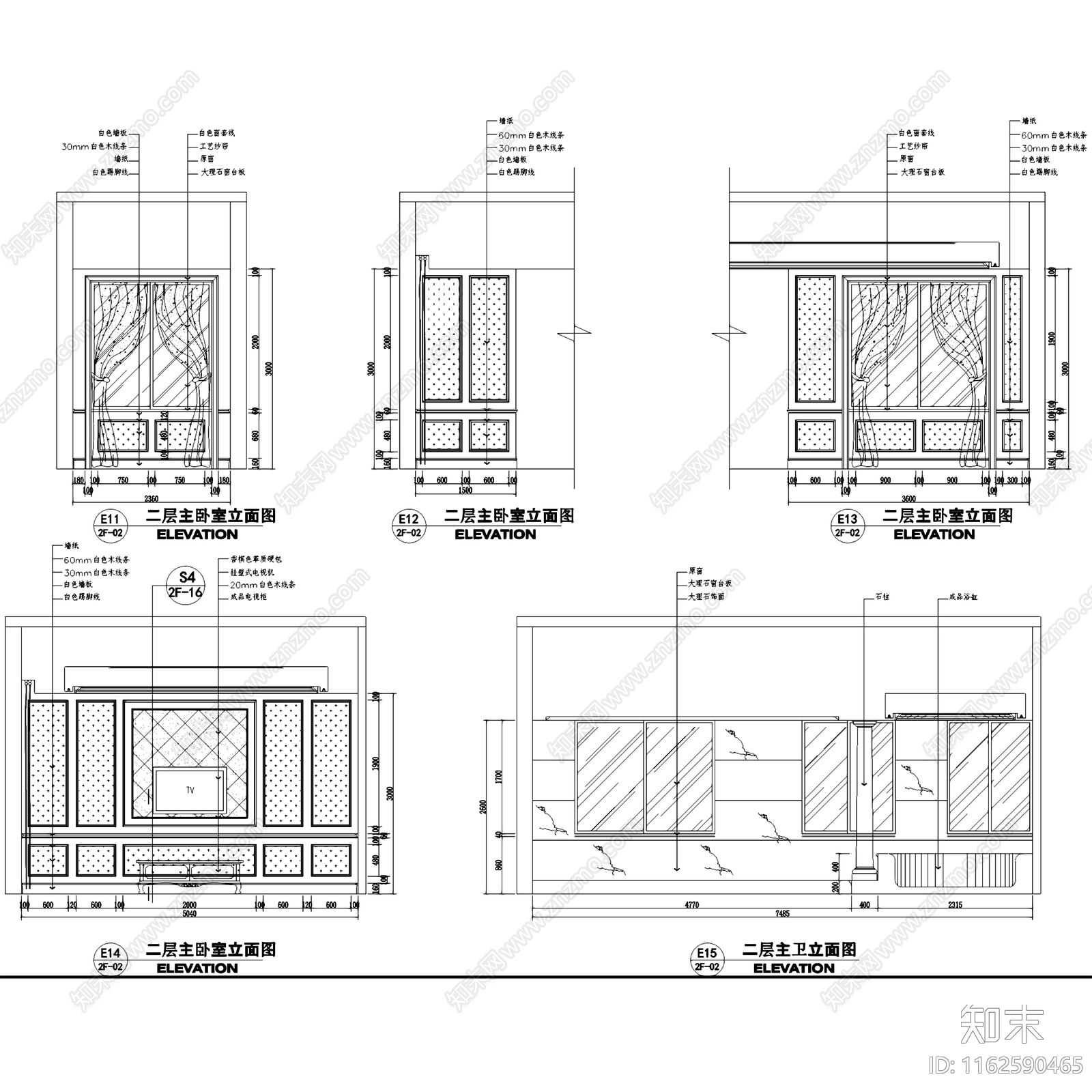 欧式望江府邸三层别墅室内家装cad施工图下载【ID:1162590465】