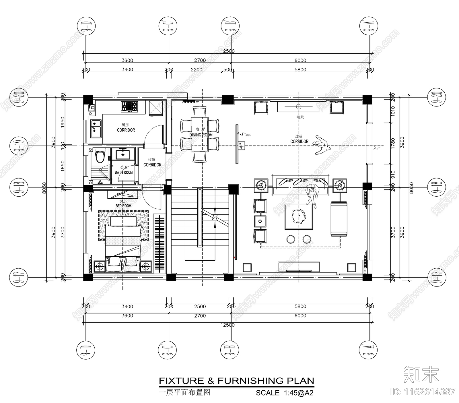 新中式整体家装空间cad施工图下载【ID:1162614387】