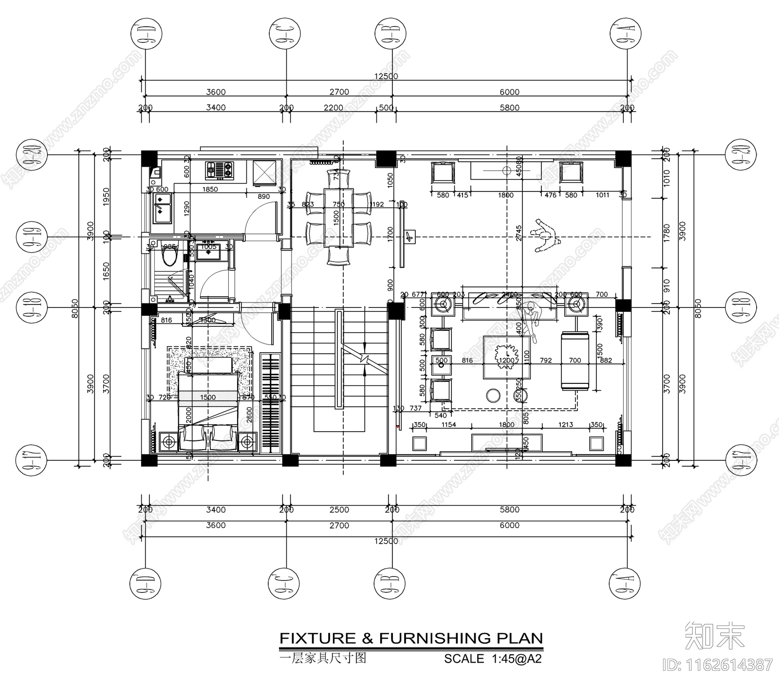 新中式整体家装空间cad施工图下载【ID:1162614387】