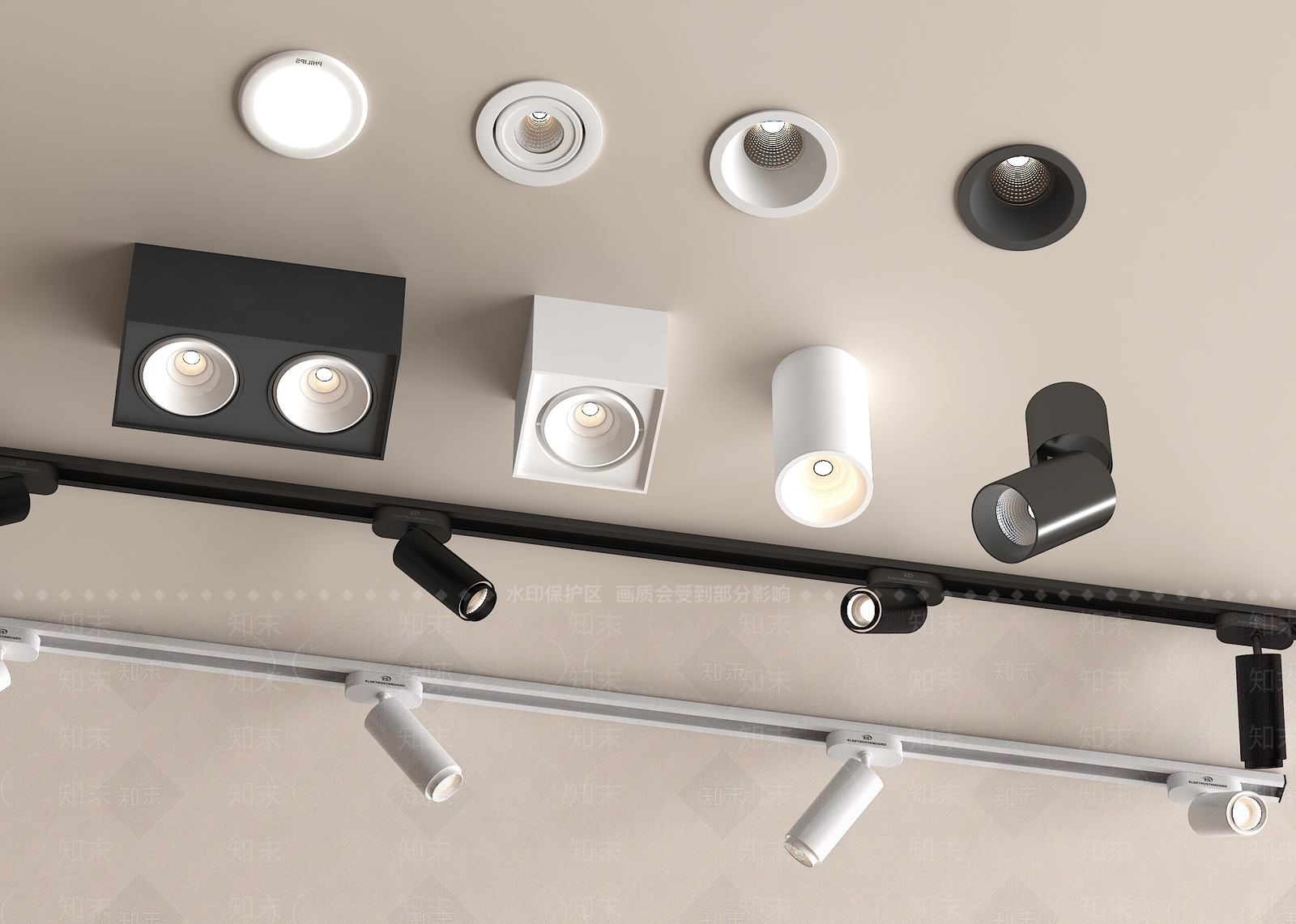 现代筒灯射灯组合3D模型下载【ID:1162600482】