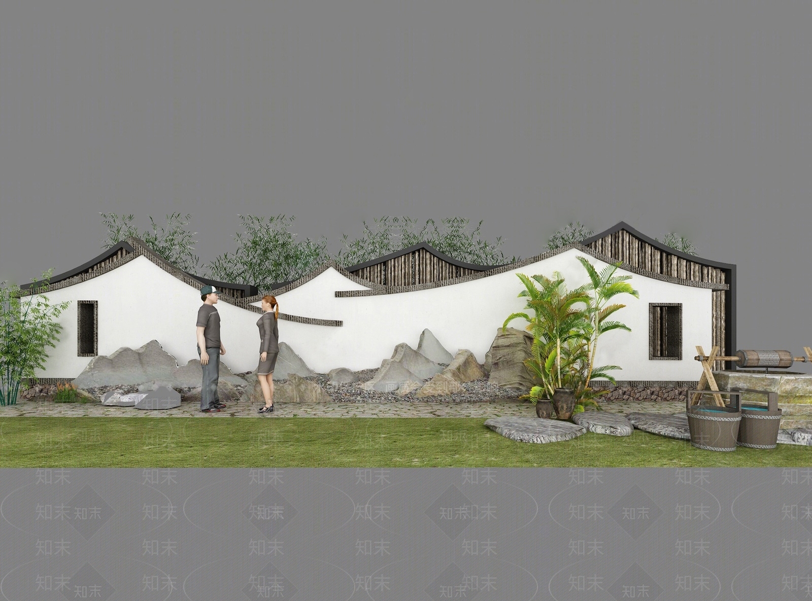 新中式景墙3D模型下载【ID:1162604131】