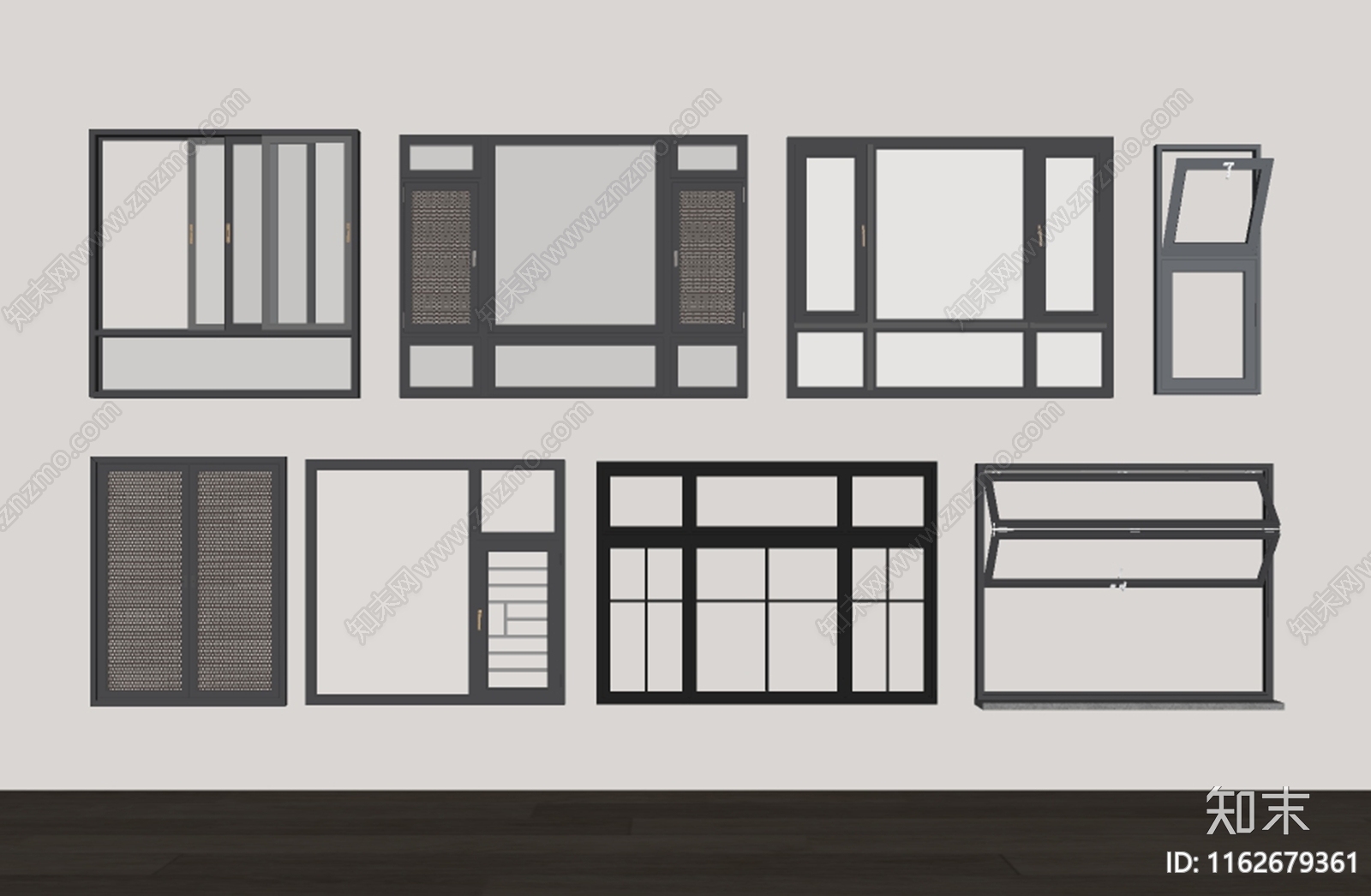 现代窗户组合SU模型下载【ID:1162679361】
