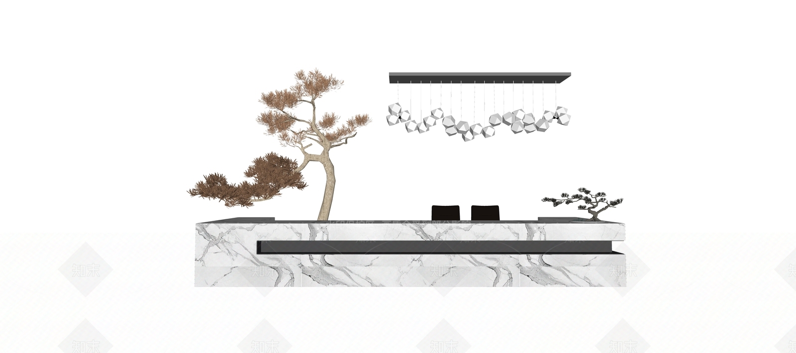 现代简约办公大堂SU模型下载【ID:1162615376】