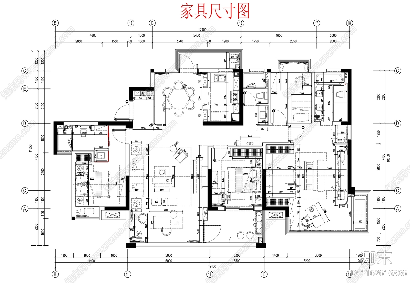 新中式整体家装空间cad施工图下载【ID:1162616366】