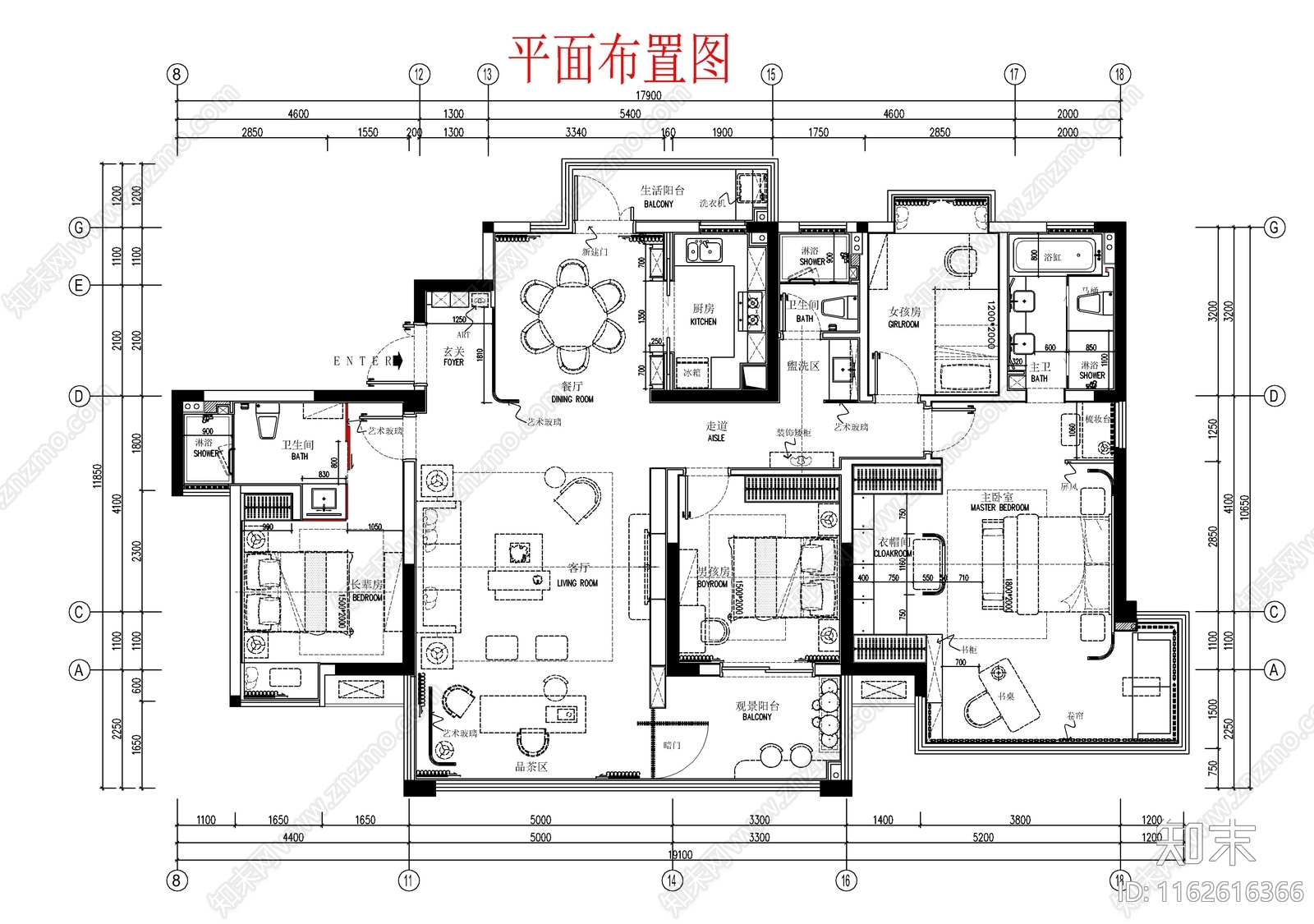 新中式整体家装空间cad施工图下载【ID:1162616366】