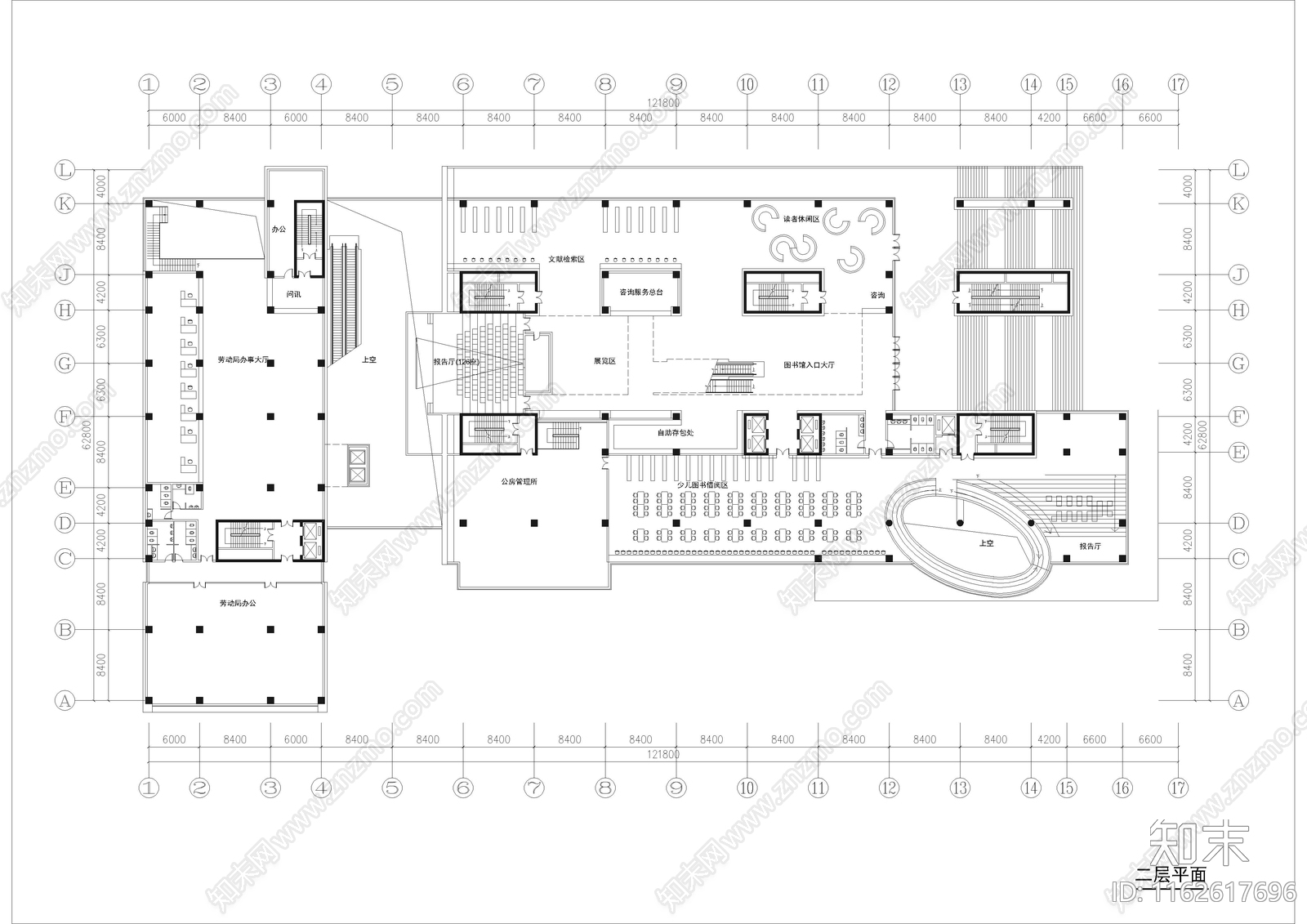 现代图书馆cad施工图下载【ID:1162617696】