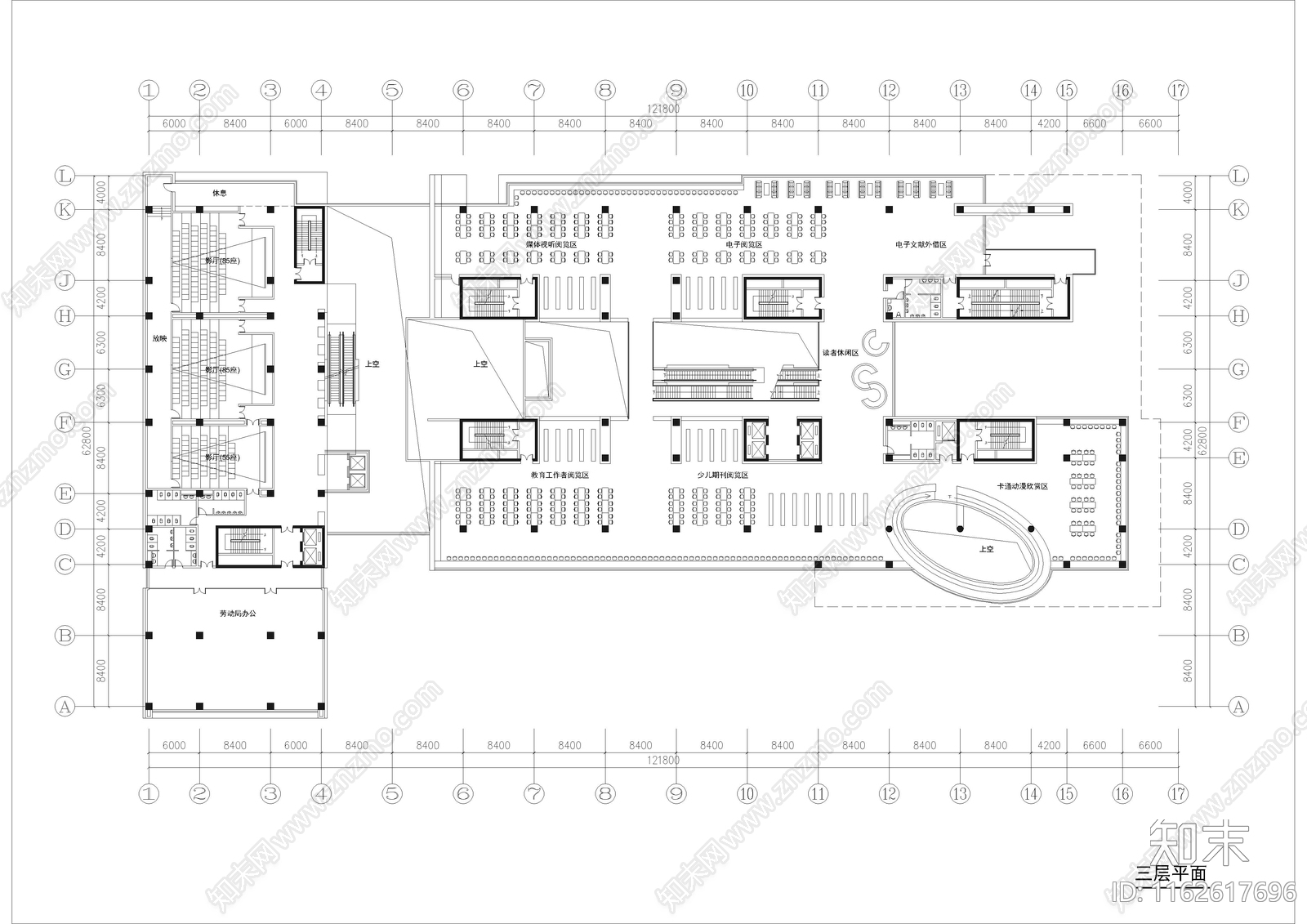 现代图书馆cad施工图下载【ID:1162617696】