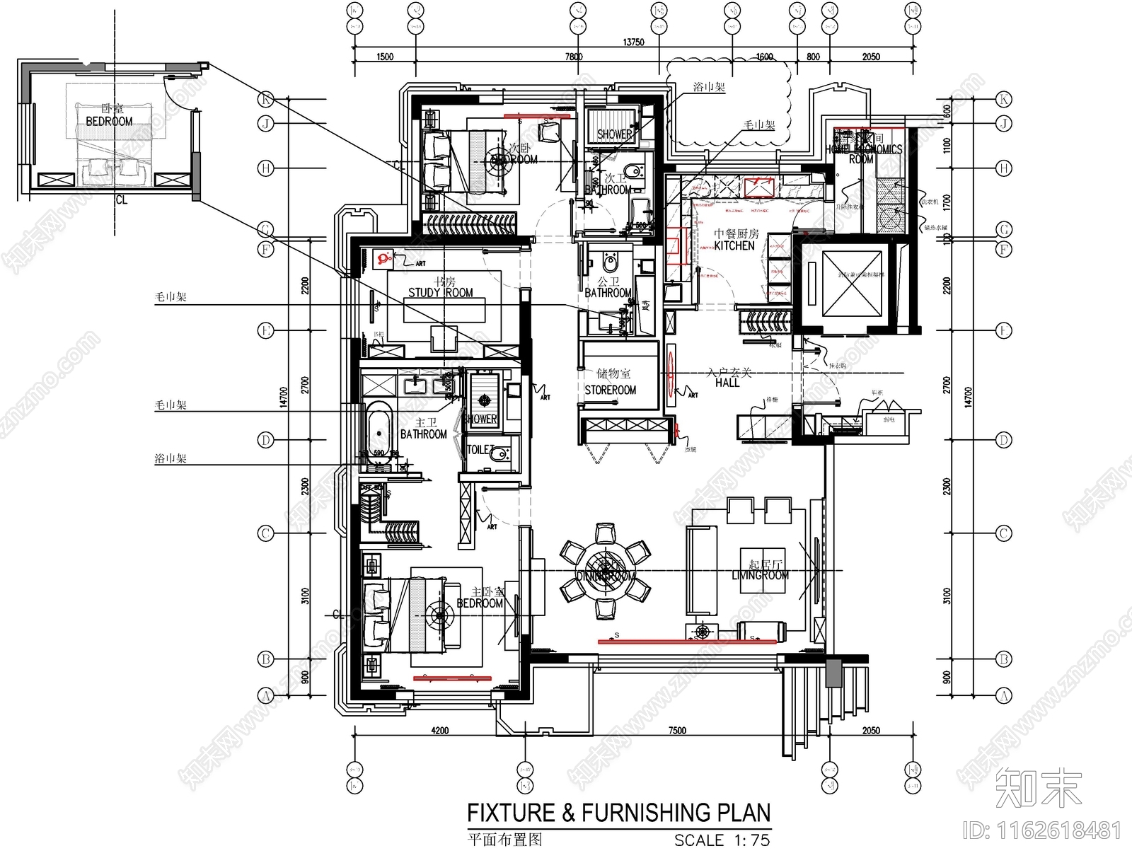 现代轻奢整体家装空间cad施工图下载【ID:1162618481】