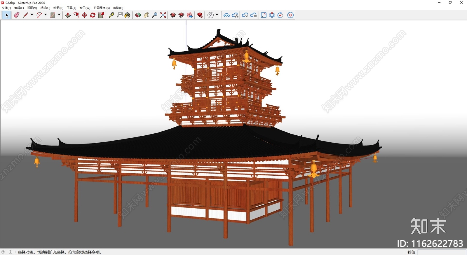 中式新中式古建筑SU模型下载【ID:1162622783】