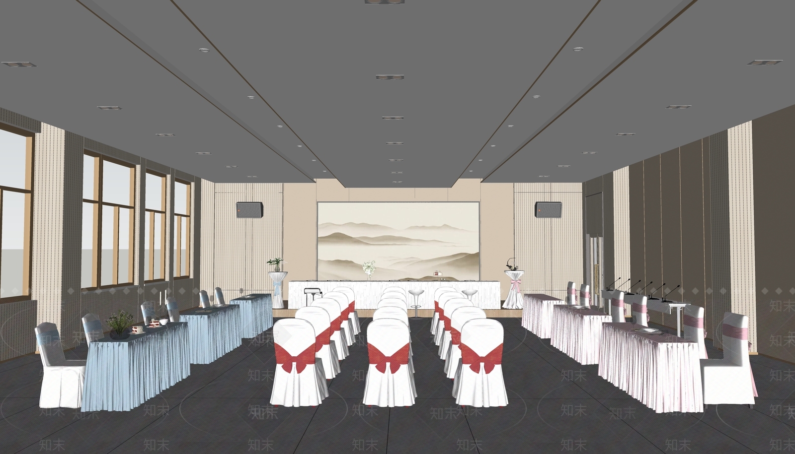 现代简约宴会厅SU模型下载【ID:1162623913】