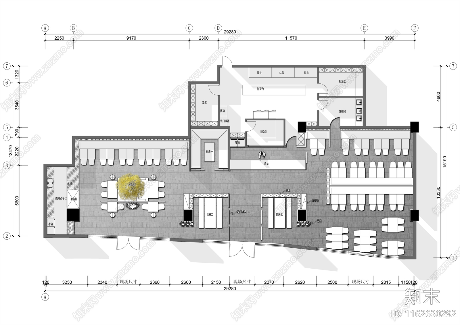 现代中餐厅cad施工图下载【ID:1162630292】