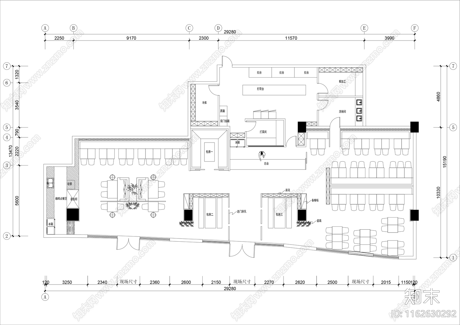 现代中餐厅cad施工图下载【ID:1162630292】