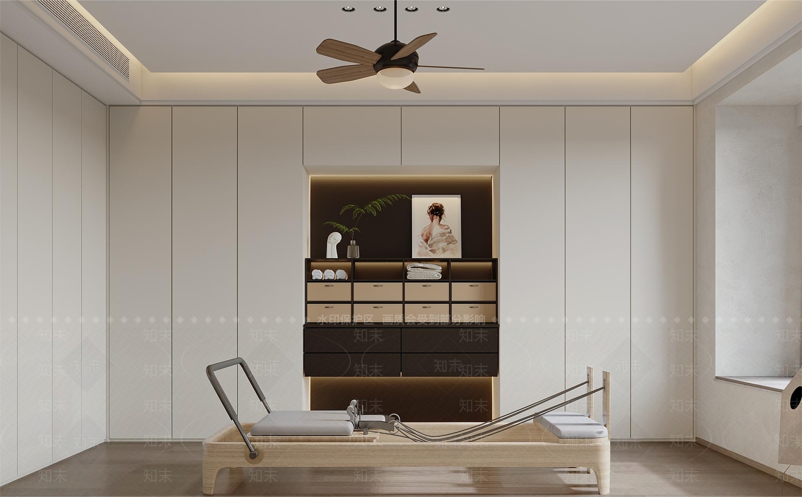 现代奶油瑜伽室3D模型下载【ID:1162631997】