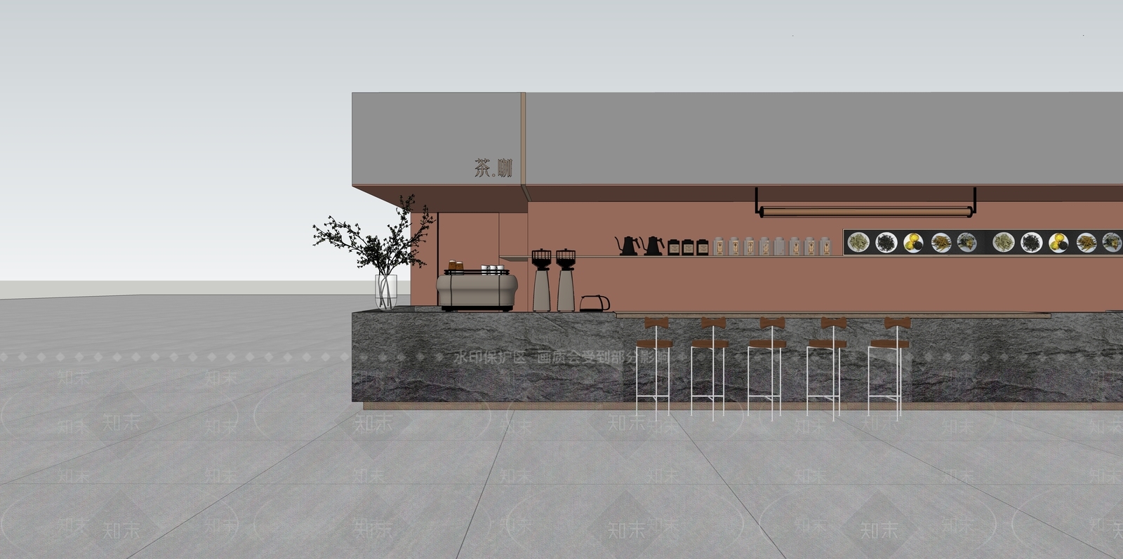 现代咖啡吧台SU模型下载【ID:1162638126】