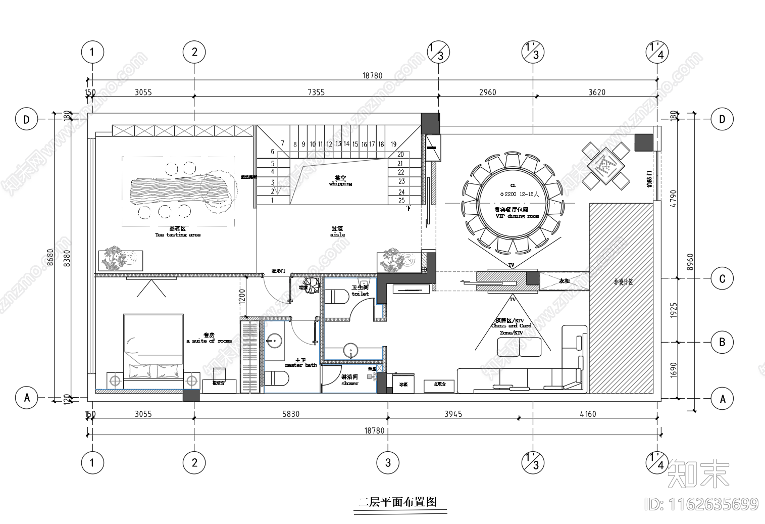 新中式茶馆平面图cad施工图下载【ID:1162635699】