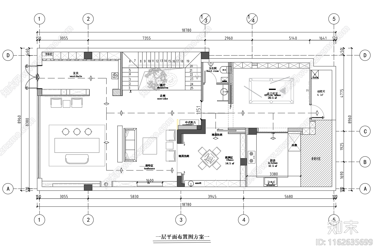 新中式茶馆平面图cad施工图下载【ID:1162635699】