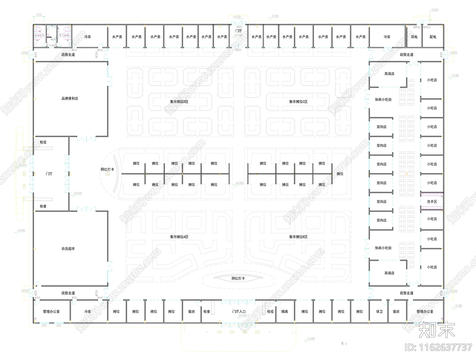 现代菜市场便民市场平面图施工图下载【ID:1162637737】