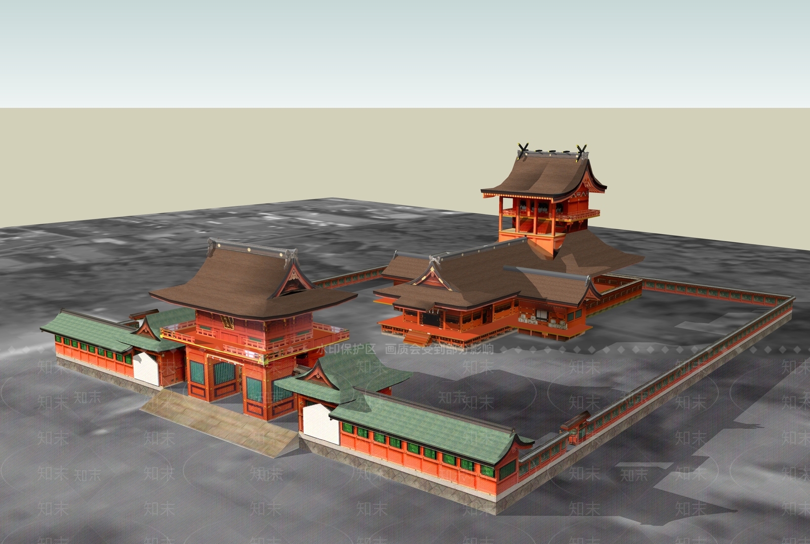 日式复古古建筑SU模型下载【ID:1162639646】