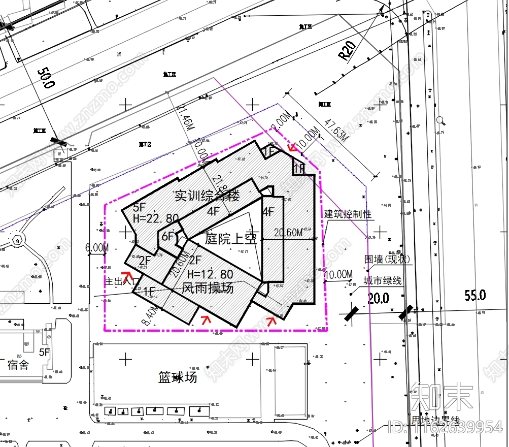 现代三角形地块综合楼平面图施工图下载【ID:1162639954】